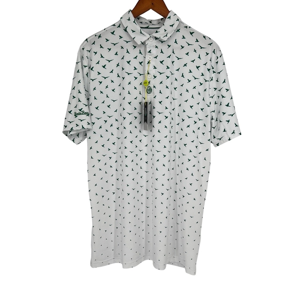 NWT Birdie Boss Golf Polo Shirt Men's XL White Green Short Sleeve Performance